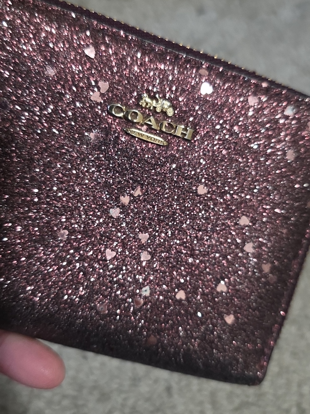 Coach Glitter Sequin Heart Zip Around Small Bifold Wallet Coin Raspberry - Picture 13 of 13